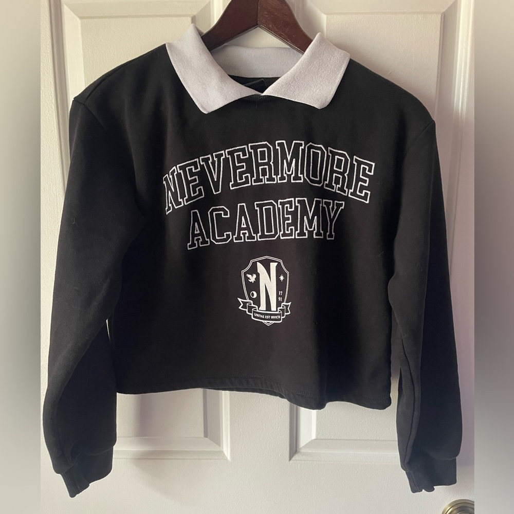 Primark Wednesday Addams Black Embroidered Sweatshirt Girl’s Size 11/12